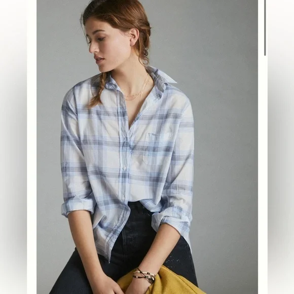 Anthropologie Grayson Blue Plaid Button Down Shirt - Picture 1 of 13